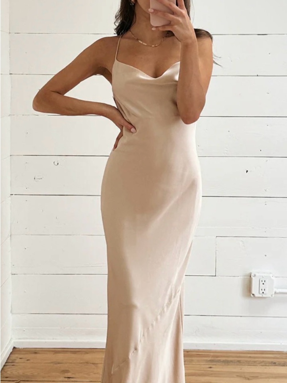 Show Me Your MuMu Nude Slip Maxi Dress with Cowl Neck